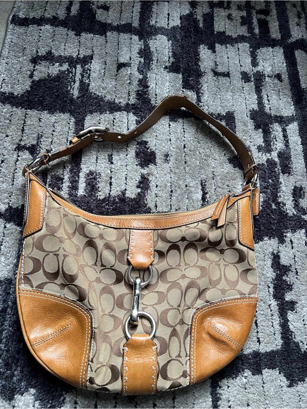Vintage Coach Brown Signature Canvas Shoulder Bag with Tan Leather Trim